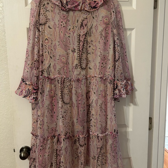 Kobi Halperin Andrea Pink Paisley 100% silk ruffle tiered Dress - Picture 2 of 6